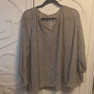 Women's Floral Long-Sleeve Blouse - Blue/Yellow